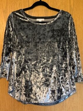 Crushed Velvet Westport 1962 Silver Holiday 3/4 Sleeve Top M